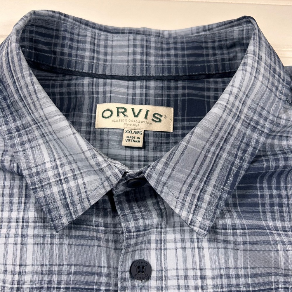 Orvis Classic Collection Short Sleeve Shirt Mens XXL Blue Plaid Tech Fishing